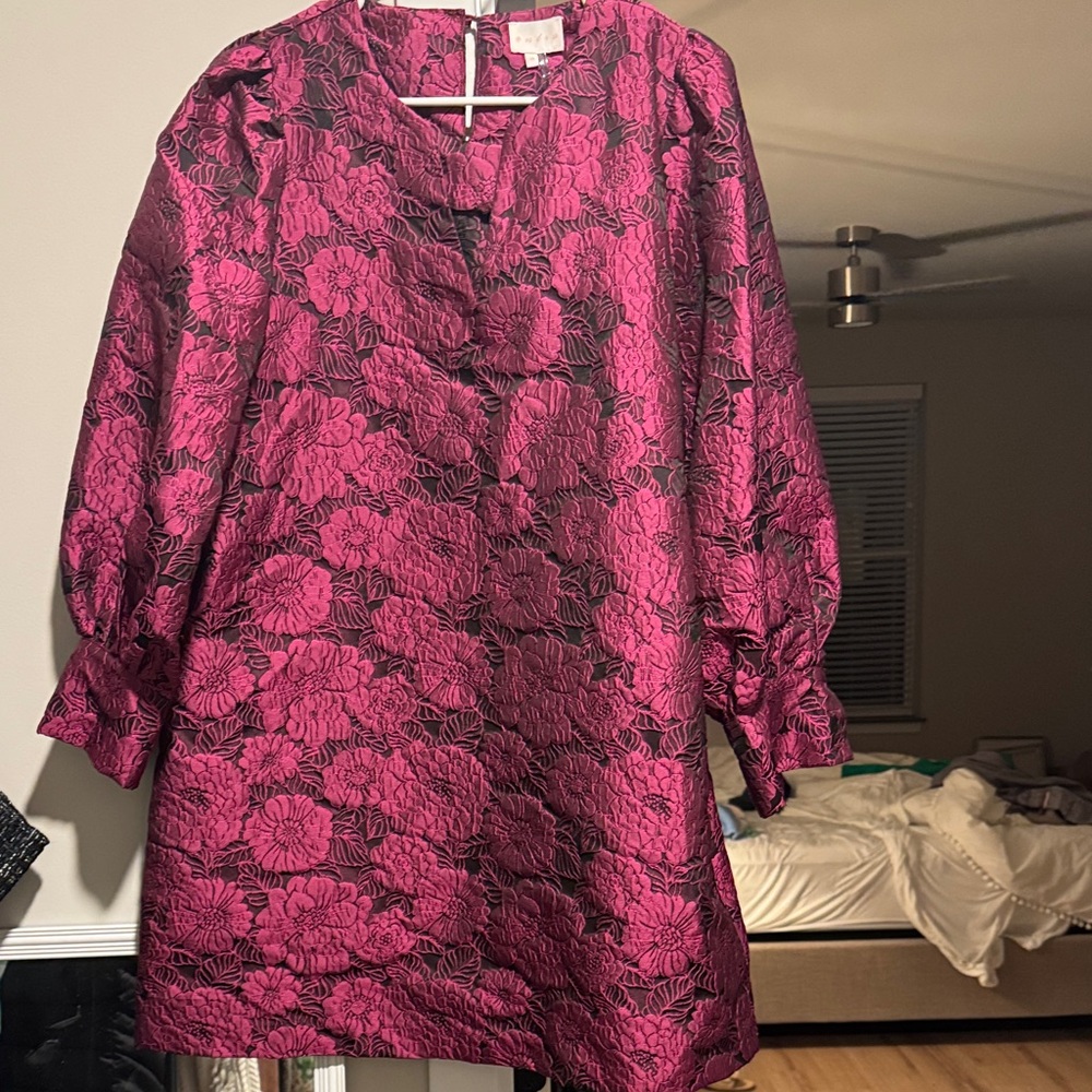 Pink Floral Jacquard shift Dress